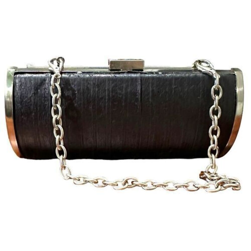 KENNETH COLE "UNLISTED" Clutch black Small Roll Clutch Bag/ Silver Chain